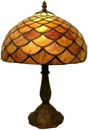 Warehouse of Tiffany 2568(PS138)+MB06 Tiffany-style Fish Scale Table Lamp, Purple