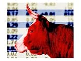 Bull in Front of Stock Market Quotes Photographic Poster Print, 24x18