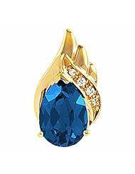18K Yellow Gold Pear Cut Chatham Created Sapphire and Diamond Pendant -- LIFETIME WARRANTY