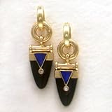  : 14 KARAT YELLOW GOLD BLACK JADE OPAL DIAMOND HOOP EARRINGS BY SASA