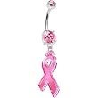 Pink Gem Breast Cancer Pink Ribbon Belly Ring
