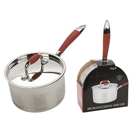 Ethos Hells Kitchen Saucepan with Lid, Stainless Steel Red Handles, 18 cm