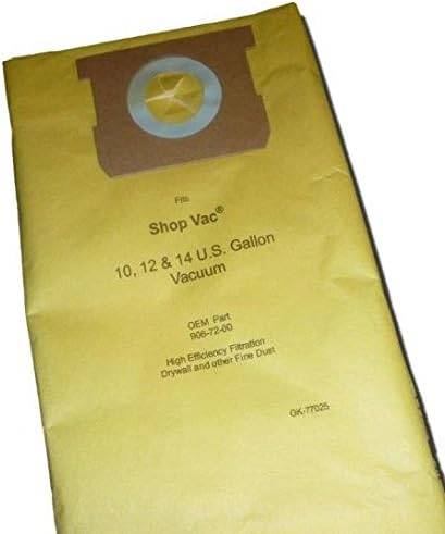 GK MicroPlus For Shop Vac 906-72-00 10 - 14 Gallon High Efficiency 770-25 Replacement Paper Filter Bag For Drywall Dust44; Pack of 10