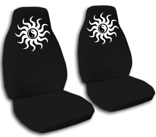 1989 Ford Mustang LX coupe seat covers. One front set of seat covers. Seperate headrest are included. Black seat covers with yin yang.