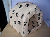 Beige Padded Cat Dog Pet Hut House Bed Paw Print