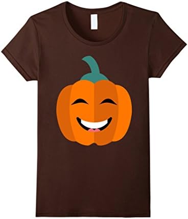 Women's Halloween Happy Fun Pumpkin Smile Face Emoji Costume T-Shirt XL Brown