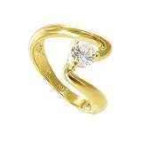 Nickel Free 18 KT Gold Layered 5mm Round Shaped CZ on 3 Prong Setting over 3mm Wide Swirl Top Band Ring