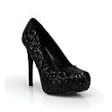 Sequin Stiletto High Heel Platform Pump Black