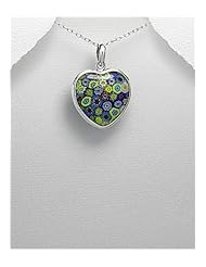 Heart Glass Pendant Necklace In 92.5 Sterling Silver