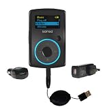 Retractable USB Hot Sync Compact Kit with Car & Wall Charger for the Sandisk Sansa Clip - Gomadic Brand w/ TipExchange Technology