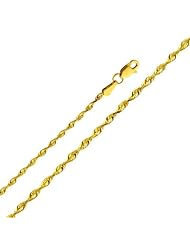 14K Yellow Gold 2mm Diamond-Cut Solid Rope Chain Necklace 24"