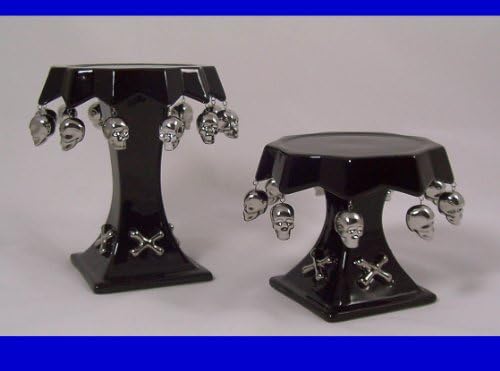 SKULL & BONES Pillar Candler Holders Halloween Gothic Set of 2 NEW