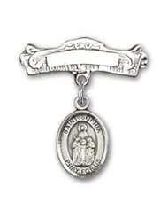 Sterling Silver Baby Badge with St. Sophia Charm and Arched Polished Badge Pin