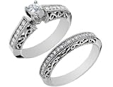 Diamond Engagement Ring Wedding Set 1/2 Carat (ctw) in 14K White Gold