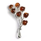 Certified Genuine Honey Amber and Sterling Silver Twig Pin - Pendant