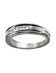 Jewelry: Christian Womens Stainless Steel Abstinence "Love is Patient, Love is Kind, Love Never Fails" 1 Corinthians 13:4-8 Channel Set Cubic Zirconium Diamond Cross Chastity Ring for Girls - Girls Purity Ring - Spirit & Truth