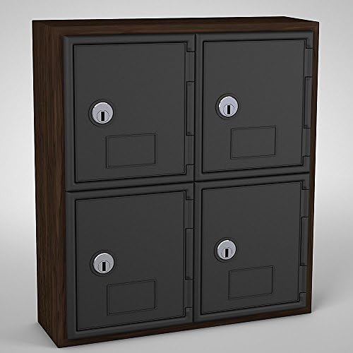 United Visual Personal Storage Lockers - Wood Frames - 4 Compartments - Walnut Frame/Black Compartments - Black