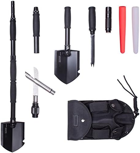 G4Free® 2015 New Mini Compact Multifunctional Emergency Outdoor Camping Folding Survival Folding Shovel Set-Sappers Shovel-Mercenaries Multi-functional Outdoor Tools for Hiking &amp; Camping (Luxury Type),with Kinves,3-modes light ,saw,scissors,Wirecutter ,Impactor,fishing,hook,axe