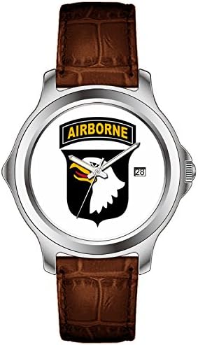 TXMY Unique Pattern Watches Fashion Leather Strap Band Calendar Display Watch 101st Airborne Division Logo Watch