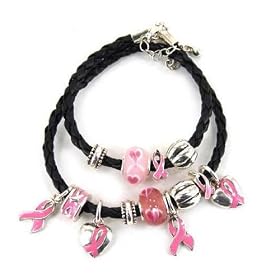 Breast Cancer Awarness Double Wrap Braided Charm Bracelet (fits 7 -8 inch wrist)