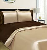 Chelsea Shiny Satin Chocolate/Mink Soft Touch Complete Double Duvet/Quilt Cover Set