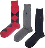 Polo Ralph Lauren Set of Three Mens Dress Socks: Grey, Blue, Red Argyle (Size 10-13)