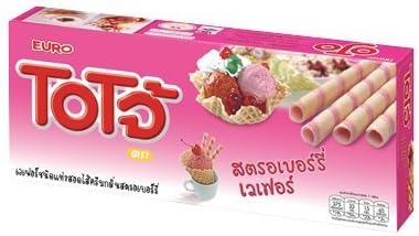 4 Boxes X 80g Ojo Strawberry Flavoured Cream Wafer Stick Children Snack Thailand Food By Thai Dd