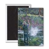 Fly Fishing (oil on canvas) by Rosemary.. - 3x2 inch Fridge Magnet - large magnetic button - Magnet