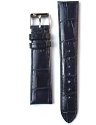 20mm Blue Polished Alligator Grain Leather Watchband with Nubuck Lining