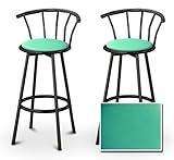 IMAGE OF 2 Turquoise Vinyl Specialty / Custom Black Barstools with Backrest Set