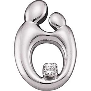14K White Gold Mother and Child Diamond Charm Pendant