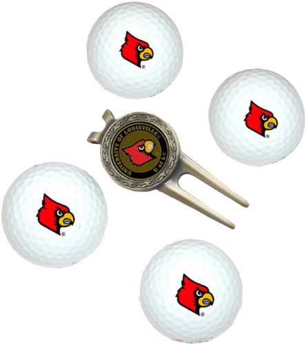 Louisville Cardinals Pack Of 4 Golf Balls And Divet Tool Gift Set From Team Golf