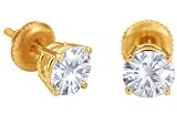 Spectacular! 14k Yellow-gold Pair 6.50mm each (2 CT TW) Round Moissanite Stud Earings by Vicky K Designs