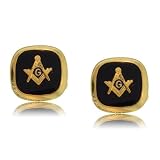 Masonic Cuff Links Mens Electroplated Gold - Black