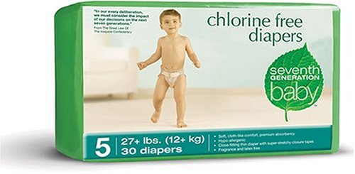 Seventh Generation Chlorine Free Diapers, Stage 5 (Over 27 Lbs), 30-Count Packages (Pack of 4) (120 Diapers)