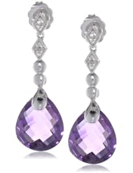 Sterling Silver, Gemstone, and Diamond Briolette Drop Earrings