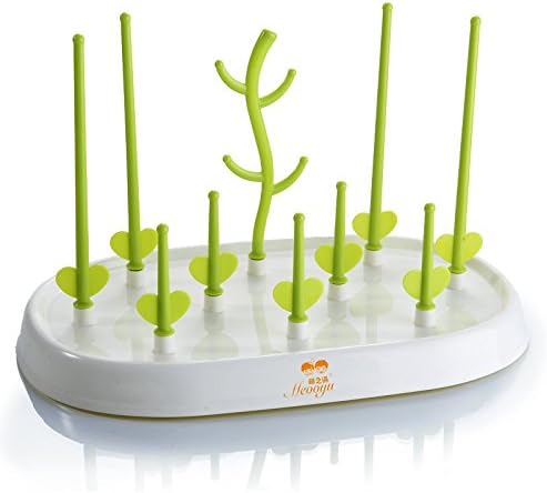 STRAUS：Baby Bottle Drying Rack，High Capacity Drying Rac, Multi-functional Anti-Bacterial Baby Bottle Drying Rack (White green lever)