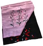 Vietnamese Embroidered Silk Scarf - Black / Red