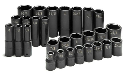 SK Hand Tools 4051 28-Piece 1/2-Inch Drive 6 Point Standard and Deep Fractional Impact Socket Set
