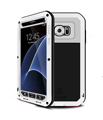 Galaxy S7 Case,Mangix Love Mei [Newest] Gorilla Glass Luxury Aluminum Alloy Protective Metal Water Resistant Shockproof Military Bumper Heavy Duty Cover Shell Case for Samsung Galaxy S7 (White)