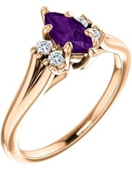 14K Rose Gold 8.00x4.00mm Marquise Cut Chatham Created Alexandrite and Diamond Ring -- LIFETIME WARRANTY
