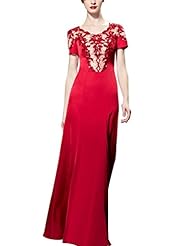 A-line Cocktail Floor Length Short Sleeves Round Neck Mesh Beaded Applique Sequined Lace Satin/Silk Homecoming Dress/Pageant Dress/Prom Dress/Party Dress/Wedding Dress 