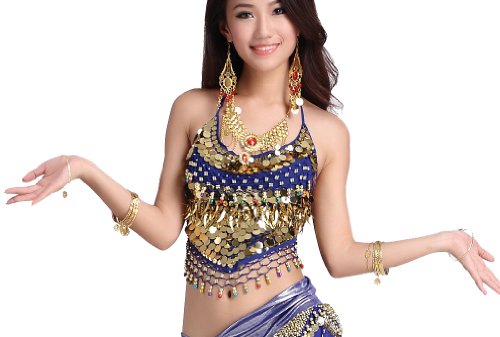 ZLTdream Lady's Belly Dance Chiffon Banadge Top With Chest  bells and coins