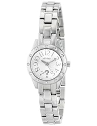 GUESS Womens U0307L1 Silver-Tone Watch with Genuine Crystal Accents & Self-Adjustable Bracelet