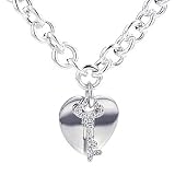 Sterling Silver Rolo Link Necklace w/Lobster Lock w/ heart and key charms - 18