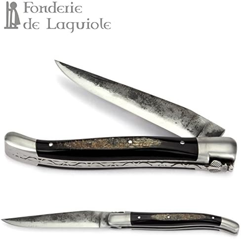 Fonderie de Laguiole handmade french knife 12 cm - buffalo horn handle - blade Brut de Forge