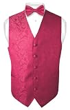 Men's Paisley Design Dress Vest Bow Tie HOT PINK FUCHSIA BOWTie Set for Suit or Tuxedo