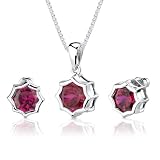 Exclusive Splendor: 9.50 carat Concave-Cut Snowflake Shape Ruby Pendant Earring Set in Sterling Silver Rhodium Finish