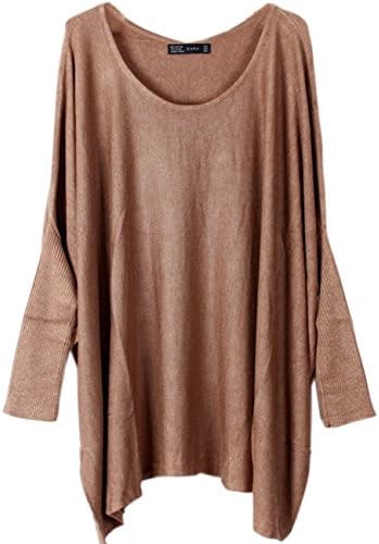 Gurteen Girl's Batwing Sleeve Cotton Sweater Pullover Tops Oversized Coat (tan)