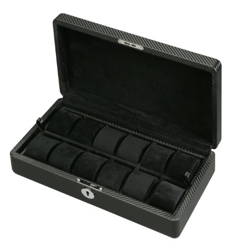 Diplomat Carbon Fiber Twelve (12) Watch Case with Black Suede Interior